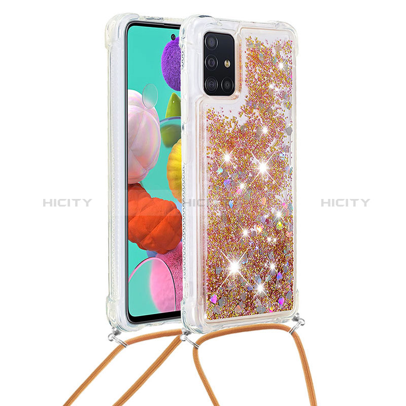 Funda Silicona Carcasa Goma Bling-Bling con Acollador Cordon Lanyard S03 para Samsung Galaxy A51 4G