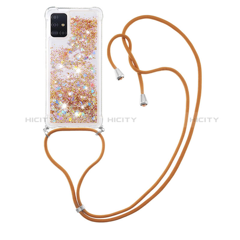 Funda Silicona Carcasa Goma Bling-Bling con Acollador Cordon Lanyard S03 para Samsung Galaxy A51 4G