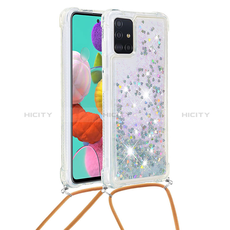 Funda Silicona Carcasa Goma Bling-Bling con Acollador Cordon Lanyard S03 para Samsung Galaxy A51 4G