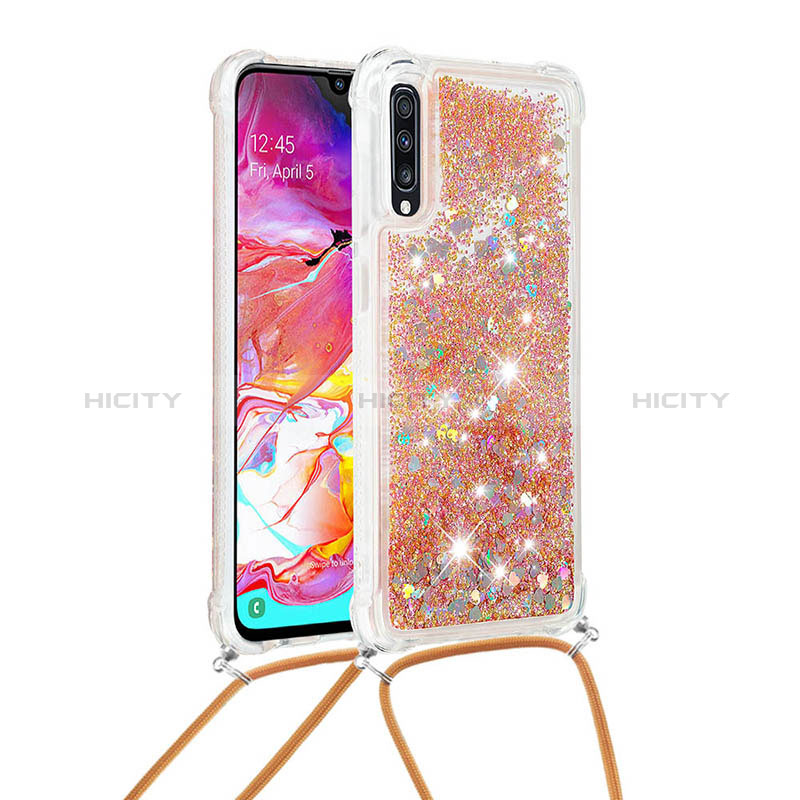 Funda Silicona Carcasa Goma Bling-Bling con Acollador Cordon Lanyard S03 para Samsung Galaxy A70S