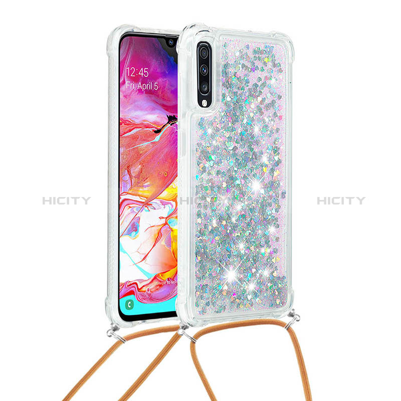 Funda Silicona Carcasa Goma Bling-Bling con Acollador Cordon Lanyard S03 para Samsung Galaxy A70S