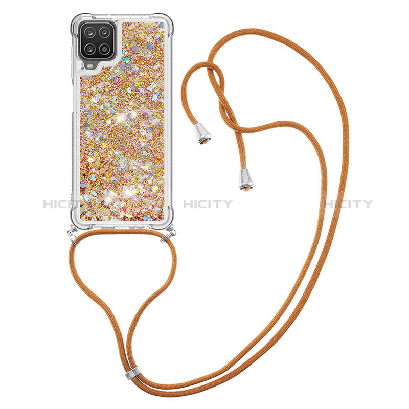 Funda Silicona Carcasa Goma Bling-Bling con Acollador Cordon Lanyard S03 para Samsung Galaxy F12