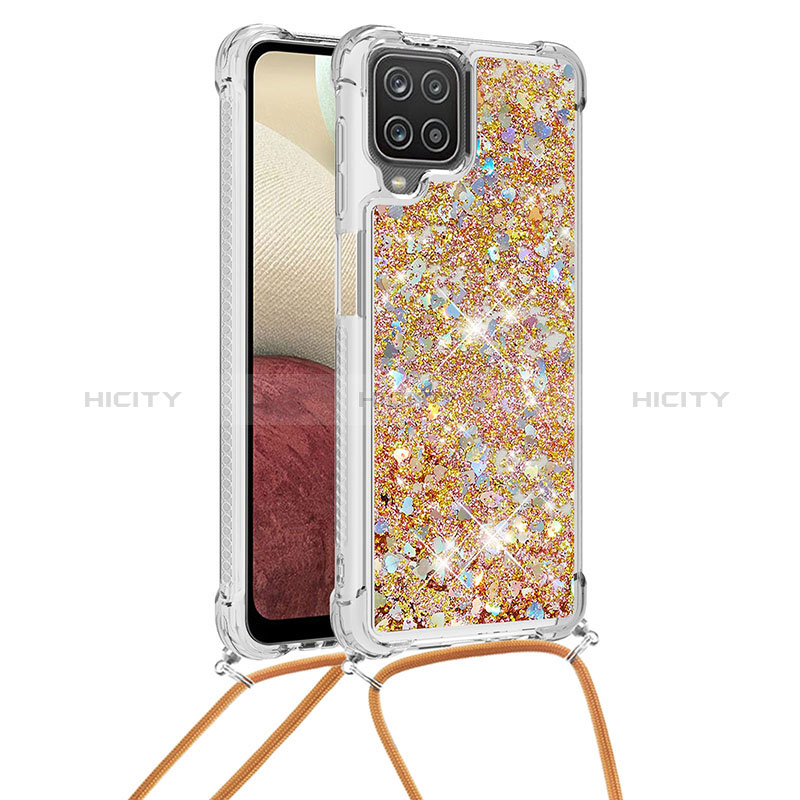 Funda Silicona Carcasa Goma Bling-Bling con Acollador Cordon Lanyard S03 para Samsung Galaxy F12