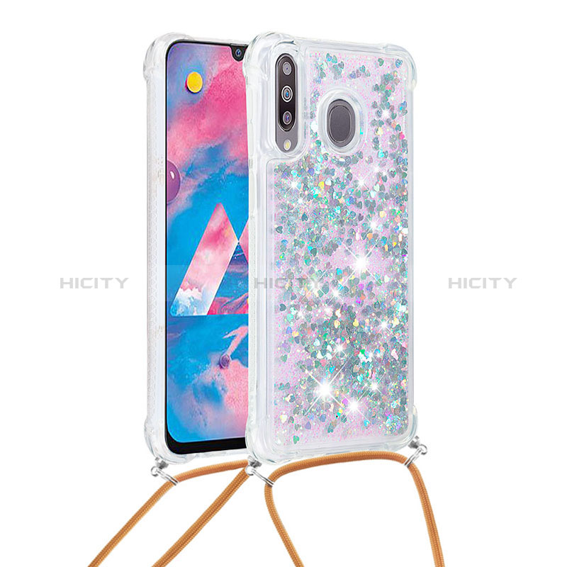 Funda Silicona Carcasa Goma Bling-Bling con Acollador Cordon Lanyard S03 para Samsung Galaxy M30