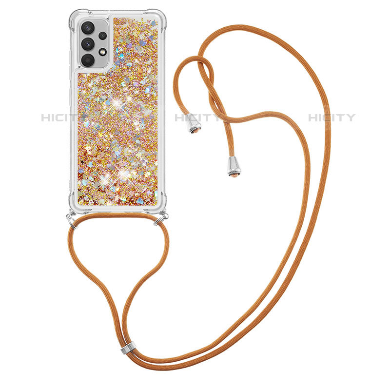 Funda Silicona Carcasa Goma Bling-Bling con Acollador Cordon Lanyard S03 para Samsung Galaxy M32 5G