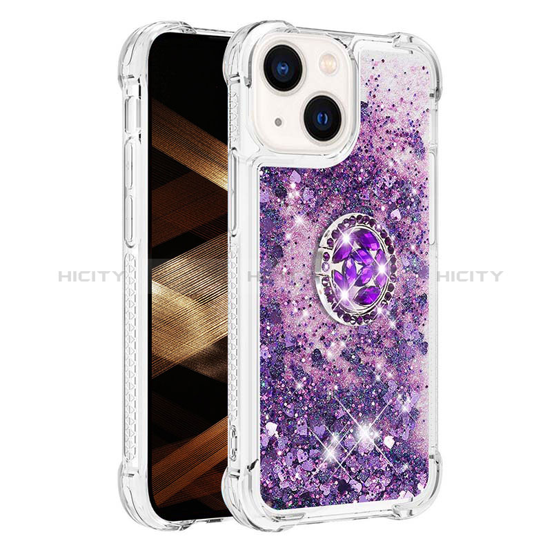 Funda Silicona Carcasa Goma Bling-Bling con Anillo de dedo Soporte S01 para Apple iPhone 13