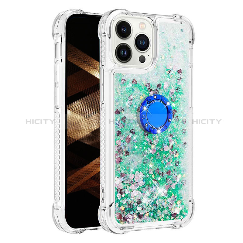 Funda Silicona Carcasa Goma Bling-Bling con Anillo de dedo Soporte S01 para Apple iPhone 13 Pro