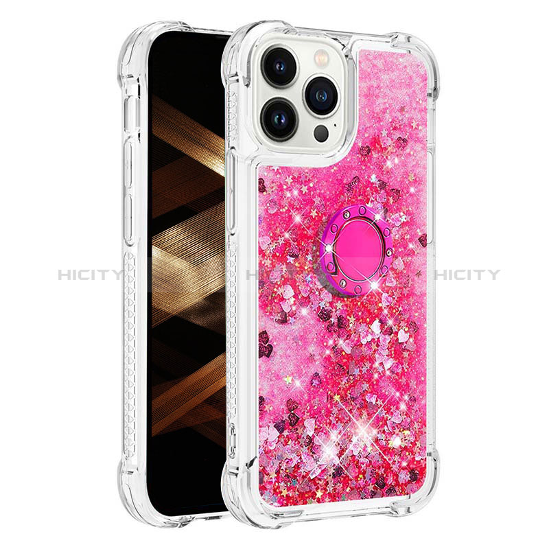 Funda Silicona Carcasa Goma Bling-Bling con Anillo de dedo Soporte S01 para Apple iPhone 13 Pro