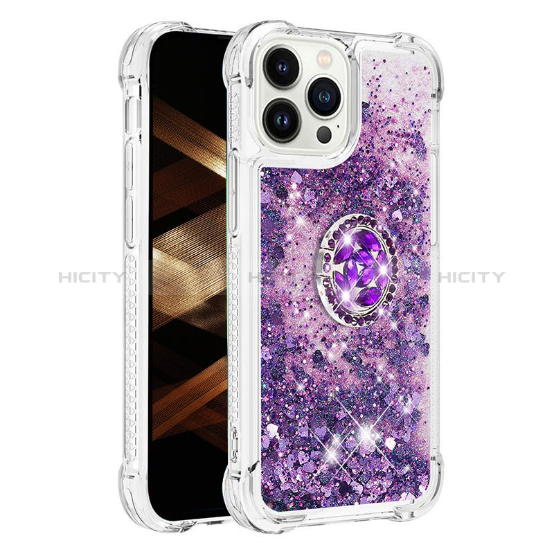 Funda Silicona Carcasa Goma Bling-Bling con Anillo de dedo Soporte S01 para Apple iPhone 13 Pro