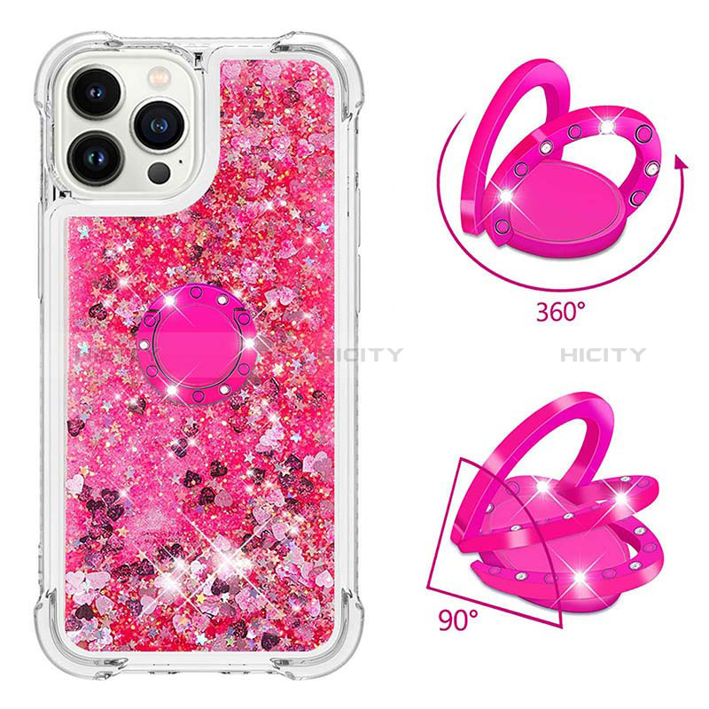 Funda Silicona Carcasa Goma Bling-Bling con Anillo de dedo Soporte S01 para Apple iPhone 13 Pro