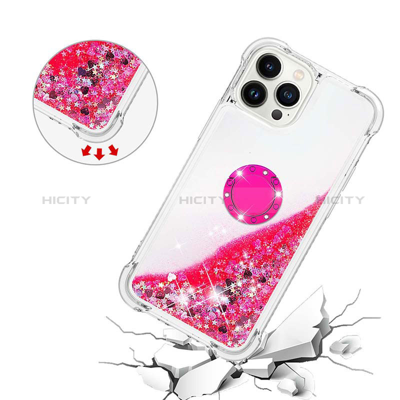 Funda Silicona Carcasa Goma Bling-Bling con Anillo de dedo Soporte S01 para Apple iPhone 13 Pro