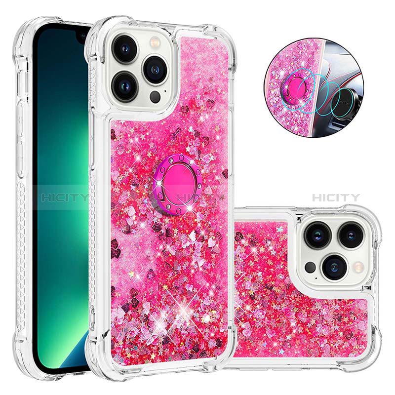 Funda Silicona Carcasa Goma Bling-Bling con Anillo de dedo Soporte S01 para Apple iPhone 14 Pro Max