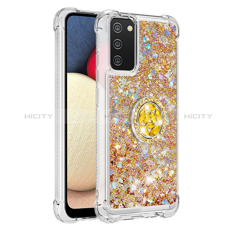 Funda Silicona Carcasa Goma Bling-Bling con Anillo de dedo Soporte S01 para Samsung Galaxy A02s