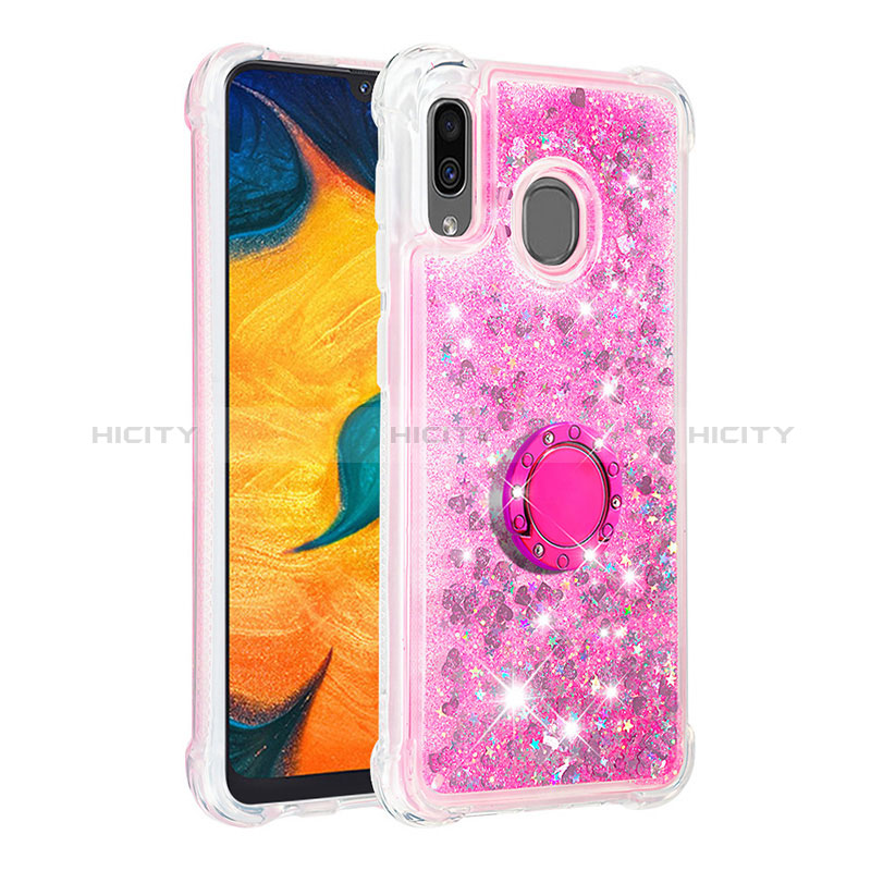 Funda Silicona Carcasa Goma Bling-Bling con Anillo de dedo Soporte S01 para Samsung Galaxy A20