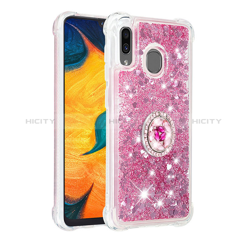 Funda Silicona Carcasa Goma Bling-Bling con Anillo de dedo Soporte S01 para Samsung Galaxy A20