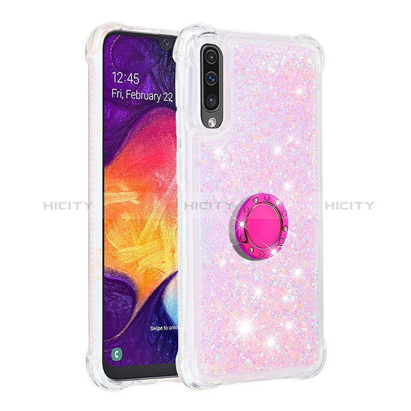 Funda Silicona Carcasa Goma Bling-Bling con Anillo de dedo Soporte S01 para Samsung Galaxy A50