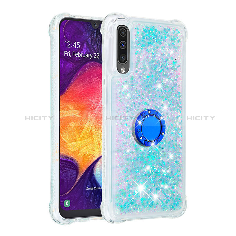 Funda Silicona Carcasa Goma Bling-Bling con Anillo de dedo Soporte S01 para Samsung Galaxy A50