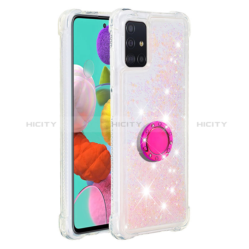 Funda Silicona Carcasa Goma Bling-Bling con Anillo de dedo Soporte S01 para Samsung Galaxy A51 4G