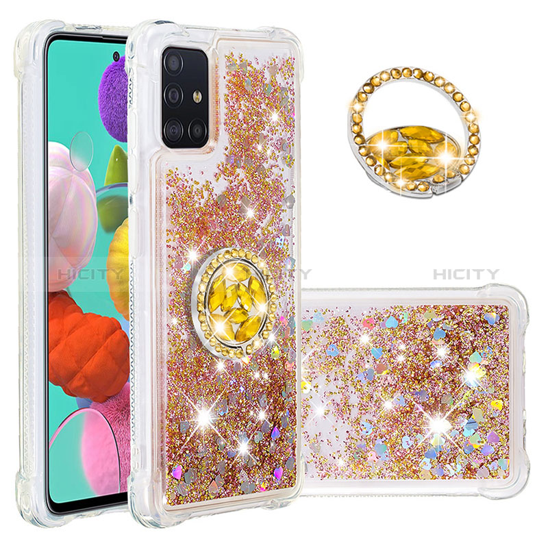 Funda Silicona Carcasa Goma Bling-Bling con Anillo de dedo Soporte S01 para Samsung Galaxy A51 5G