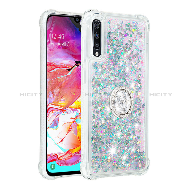 Funda Silicona Carcasa Goma Bling-Bling con Anillo de dedo Soporte S01 para Samsung Galaxy A70S