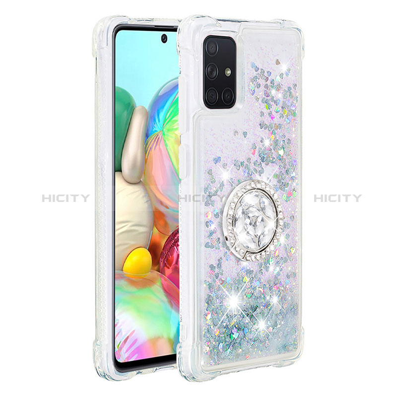 Funda Silicona Carcasa Goma Bling-Bling con Anillo de dedo Soporte S01 para Samsung Galaxy A71 4G A715 Plata