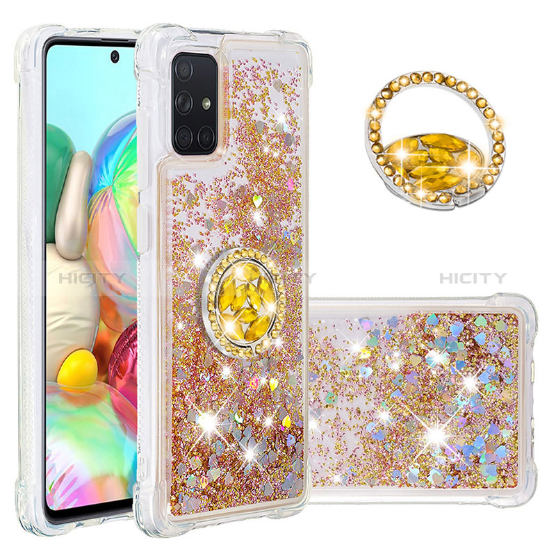 Funda Silicona Carcasa Goma Bling-Bling con Anillo de dedo Soporte S01 para Samsung Galaxy A71 5G