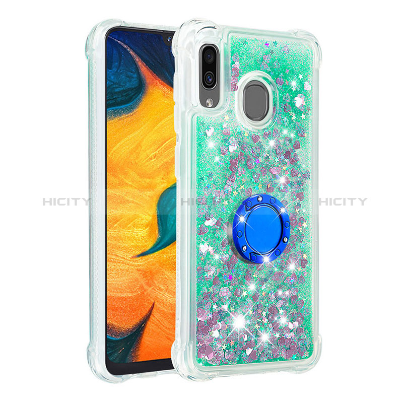 Funda Silicona Carcasa Goma Bling-Bling con Anillo de dedo Soporte S01 para Samsung Galaxy M10S Verde