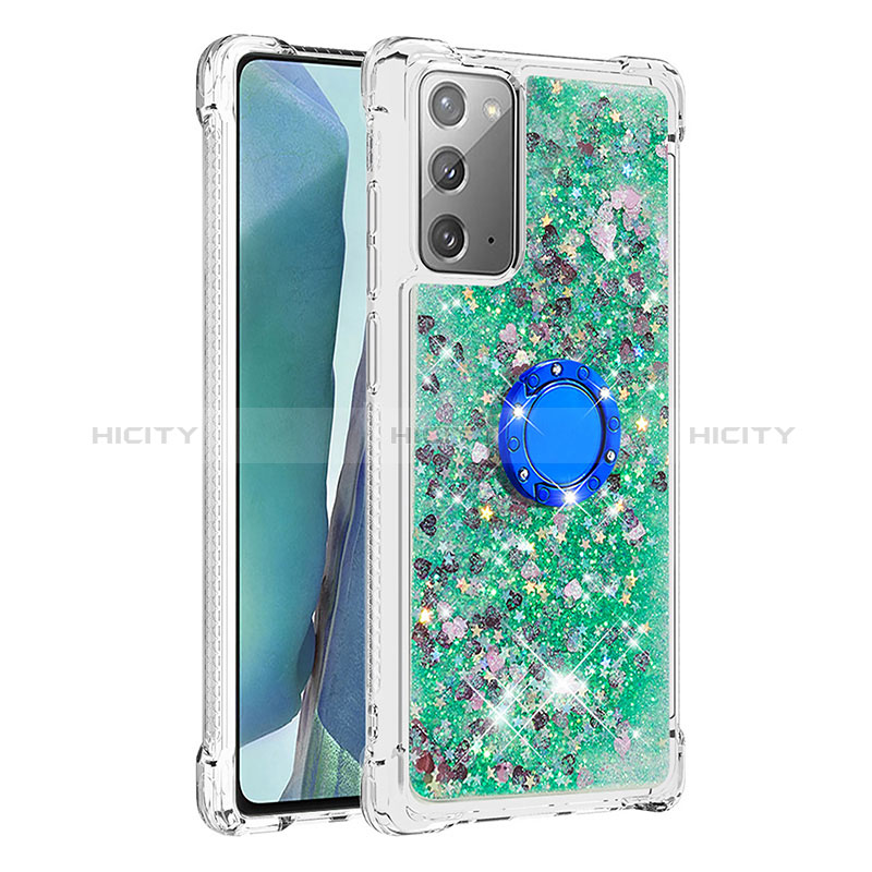 Funda Silicona Carcasa Goma Bling-Bling con Anillo de dedo Soporte S01 para Samsung Galaxy Note 20 5G Verde