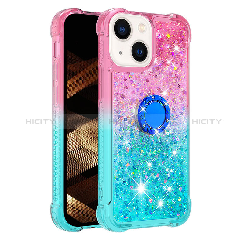 Funda Silicona Carcasa Goma Bling-Bling con Anillo de dedo Soporte S02 para Apple iPhone 13