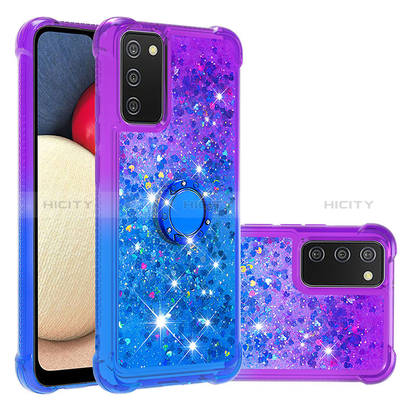 Funda Silicona Carcasa Goma Bling-Bling con Anillo de dedo Soporte S02 para Samsung Galaxy A02s