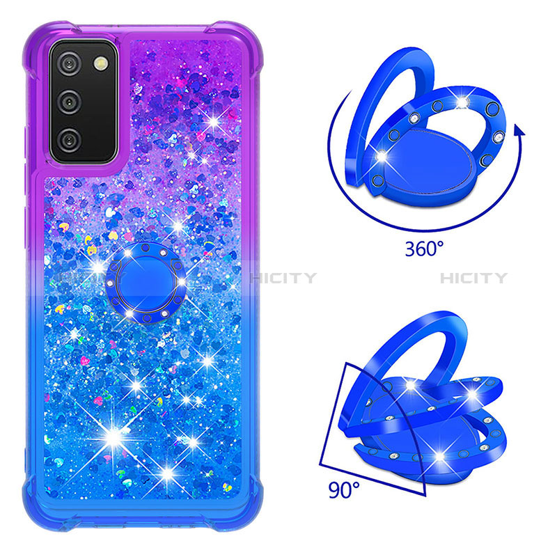 Funda Silicona Carcasa Goma Bling-Bling con Anillo de dedo Soporte S02 para Samsung Galaxy A02s