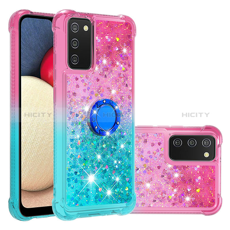 Funda Silicona Carcasa Goma Bling-Bling con Anillo de dedo Soporte S02 para Samsung Galaxy A02s Rosa