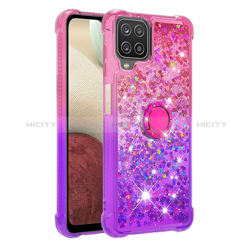 Funda Silicona Carcasa Goma Bling-Bling con Anillo de dedo Soporte S02 para Samsung Galaxy A12 Nacho