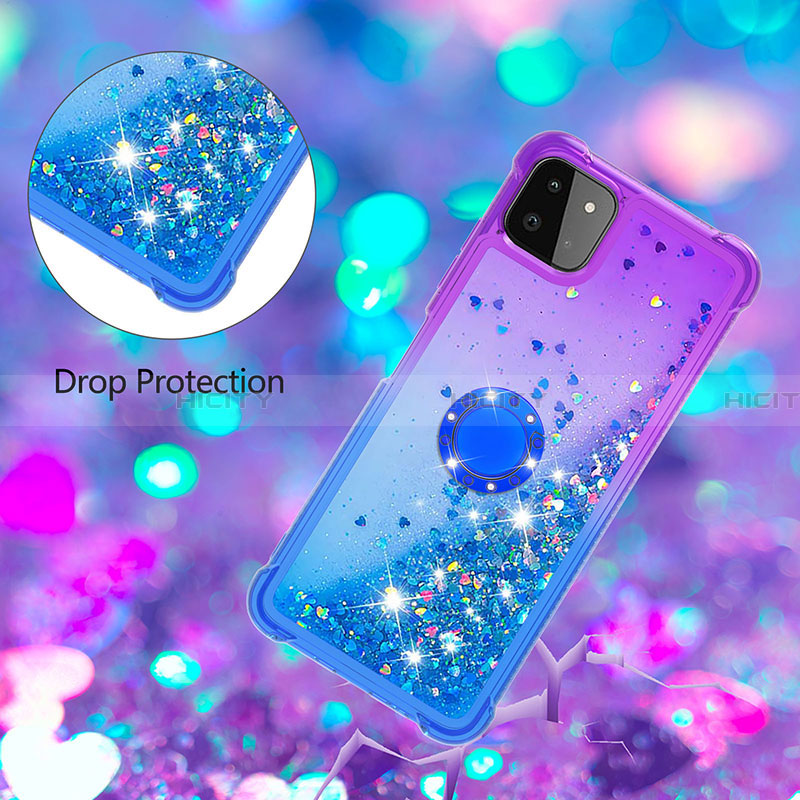 Funda Silicona Carcasa Goma Bling-Bling con Anillo de dedo Soporte S02 para Samsung Galaxy A22 5G