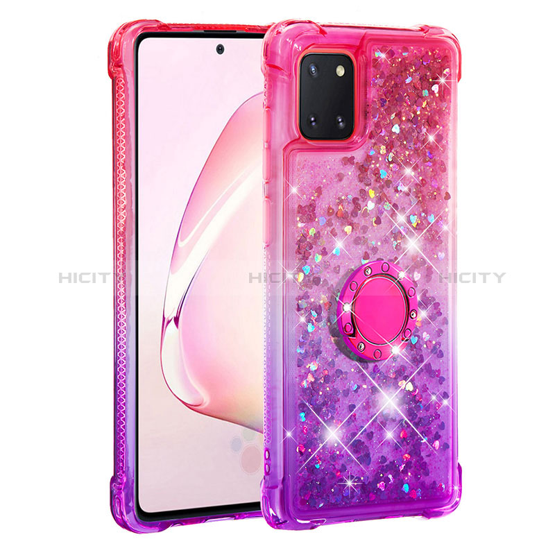 Funda Silicona Carcasa Goma Bling-Bling con Anillo de dedo Soporte S02 para Samsung Galaxy A81