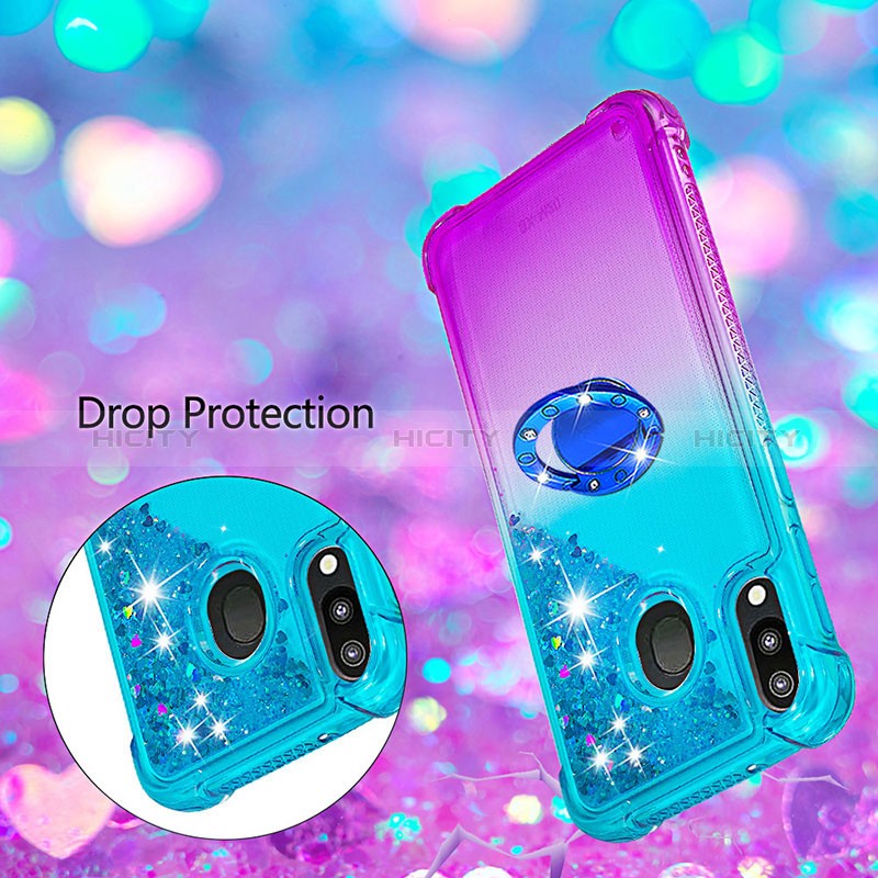 Funda Silicona Carcasa Goma Bling-Bling con Anillo de dedo Soporte S02 para Samsung Galaxy M20