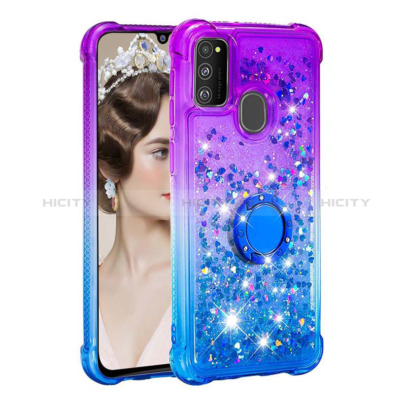 Funda Silicona Carcasa Goma Bling-Bling con Anillo de dedo Soporte S02 para Samsung Galaxy M30s