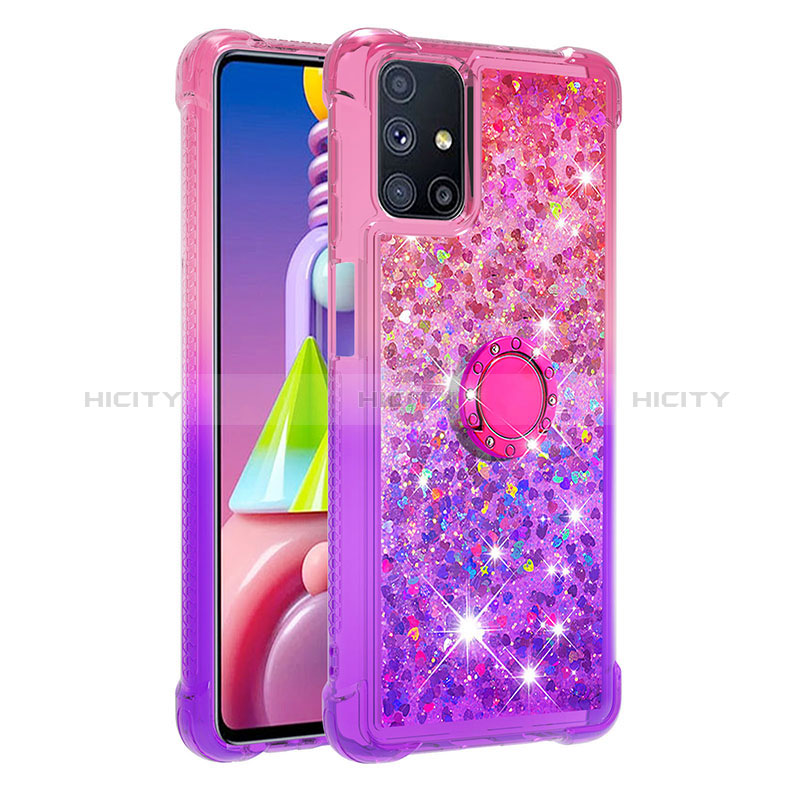 Funda Silicona Carcasa Goma Bling-Bling con Anillo de dedo Soporte S02 para Samsung Galaxy M51