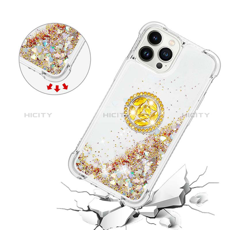 Funda Silicona Carcasa Goma Bling-Bling con Anillo de dedo Soporte S03 para Apple iPhone 14 Pro Max