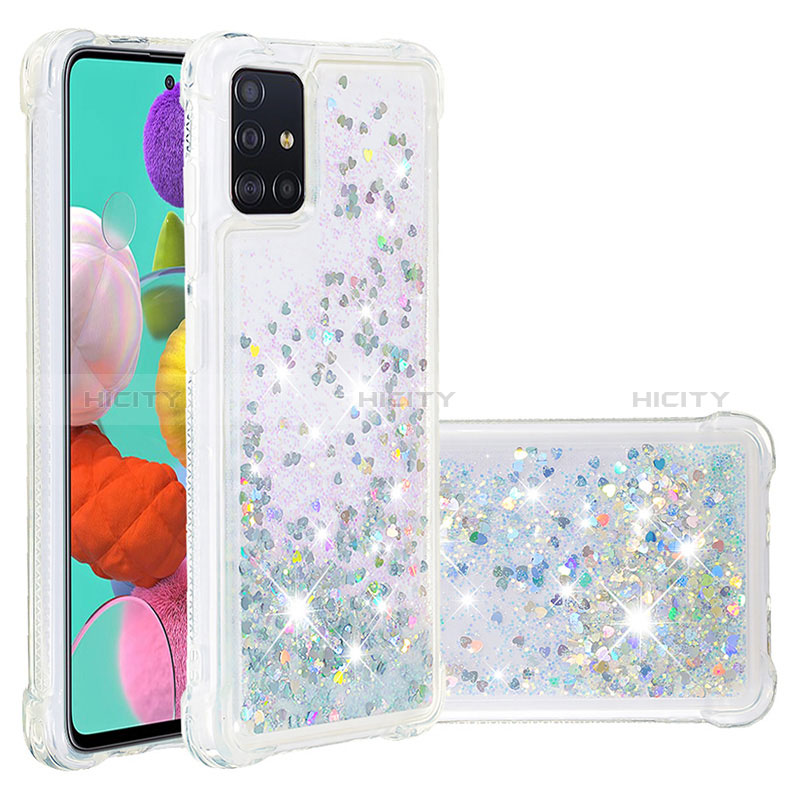 Funda Silicona Carcasa Goma Bling-Bling S01 para Samsung Galaxy A51 4G Plata