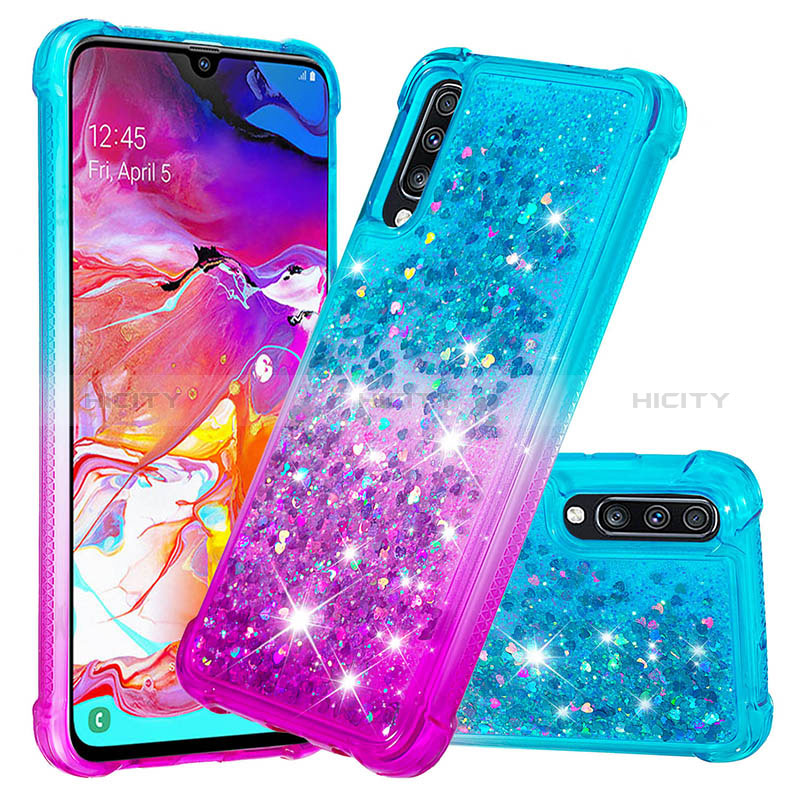 Funda Silicona Carcasa Goma Bling-Bling S02 para Samsung Galaxy A70S Azul Cielo