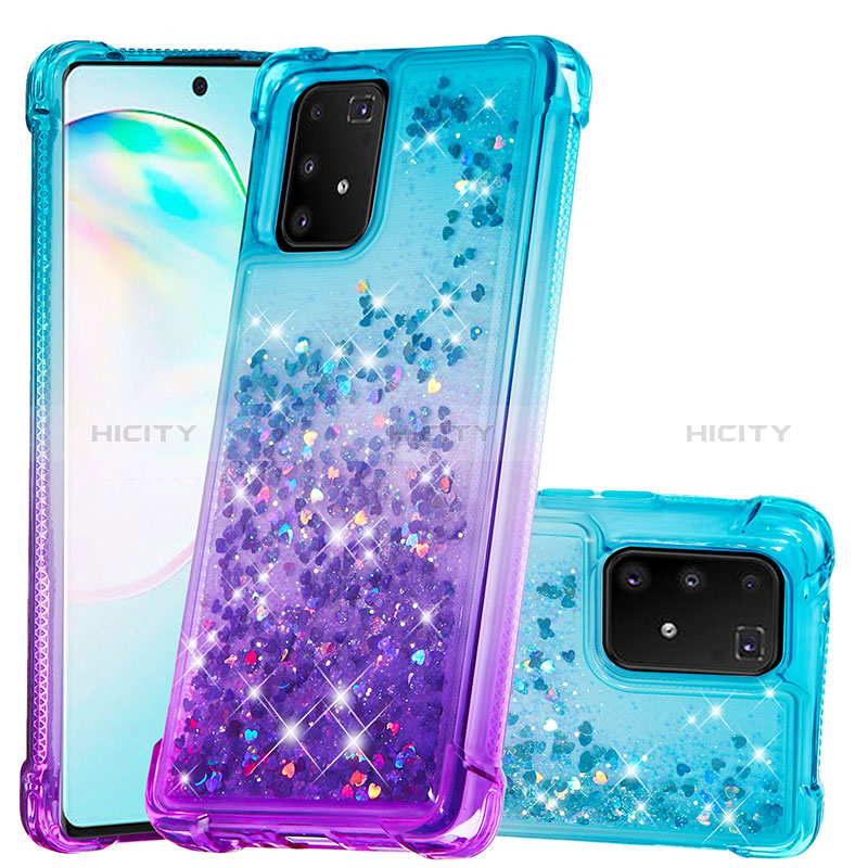 Funda Silicona Carcasa Goma Bling-Bling S02 para Samsung Galaxy A91 Azul Cielo