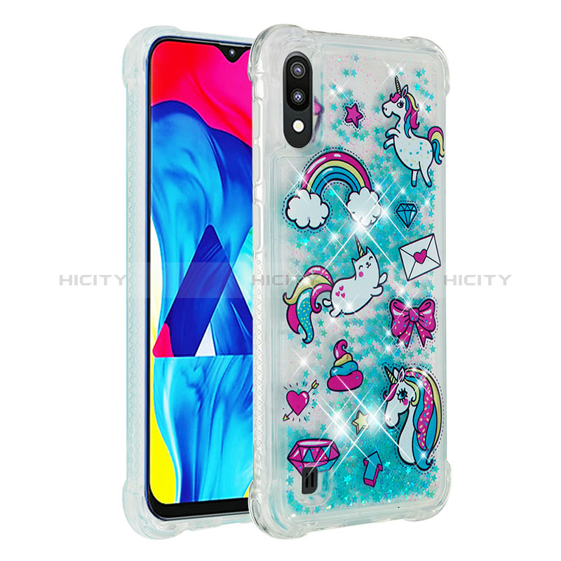 Funda Silicona Carcasa Goma Bling-Bling S03 para Samsung Galaxy M10 Azul Cielo