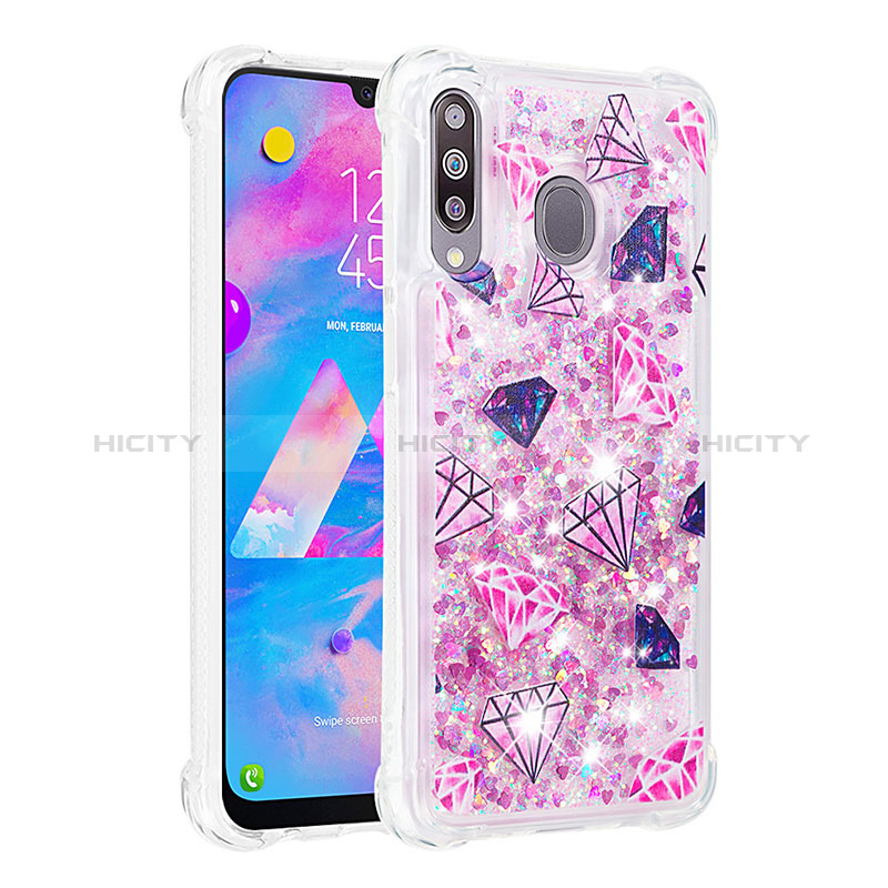 Funda Silicona Carcasa Goma Bling-Bling S03 para Samsung Galaxy M30 Rosa Roja