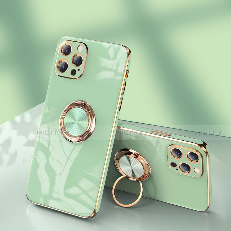 Funda Silicona Carcasa Ultrafina Goma con Anillo de dedo Soporte para Apple iPhone 13 Pro Menta Verde