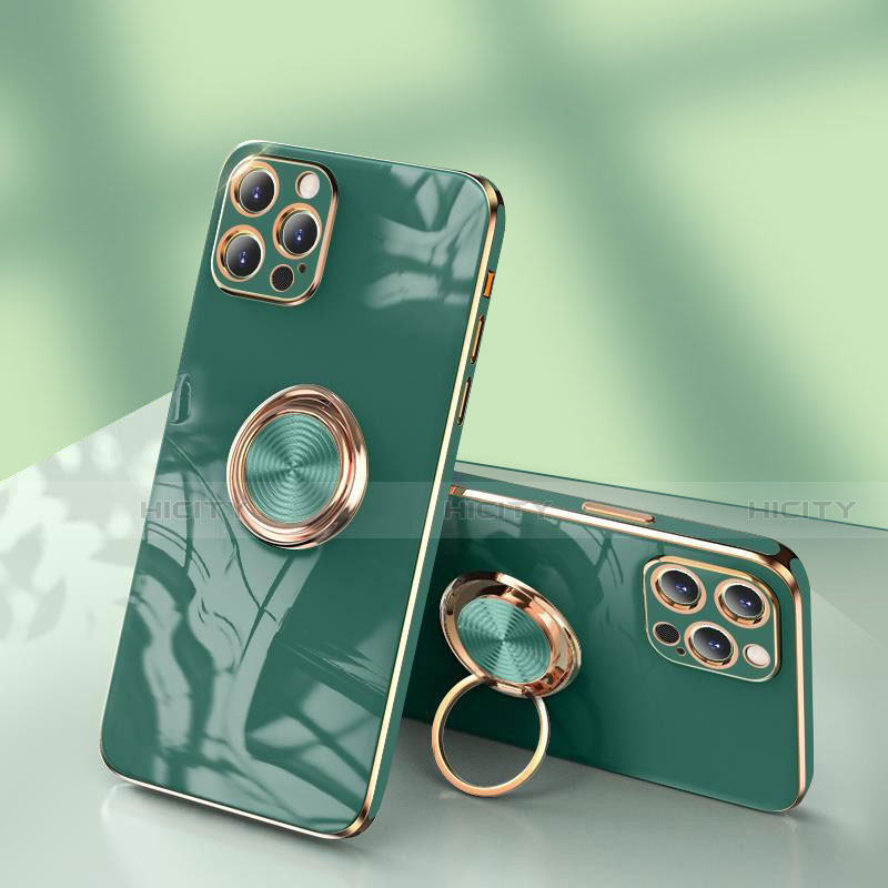 Funda Silicona Carcasa Ultrafina Goma con Anillo de dedo Soporte para Apple iPhone 13 Pro Verde