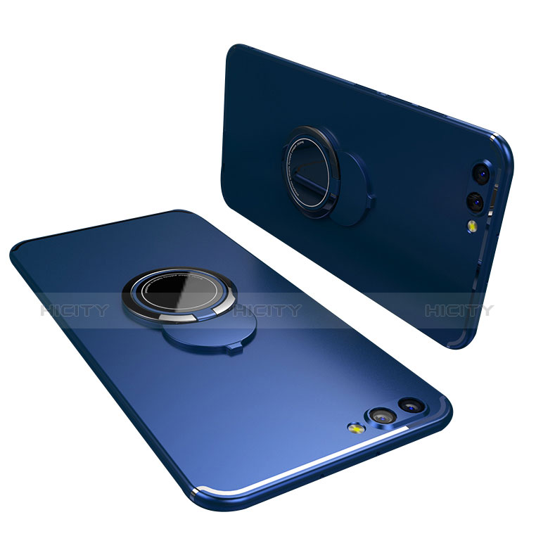 Funda Silicona Carcasa Ultrafina Goma con Anillo de dedo Soporte para Huawei Honor V10 Azul