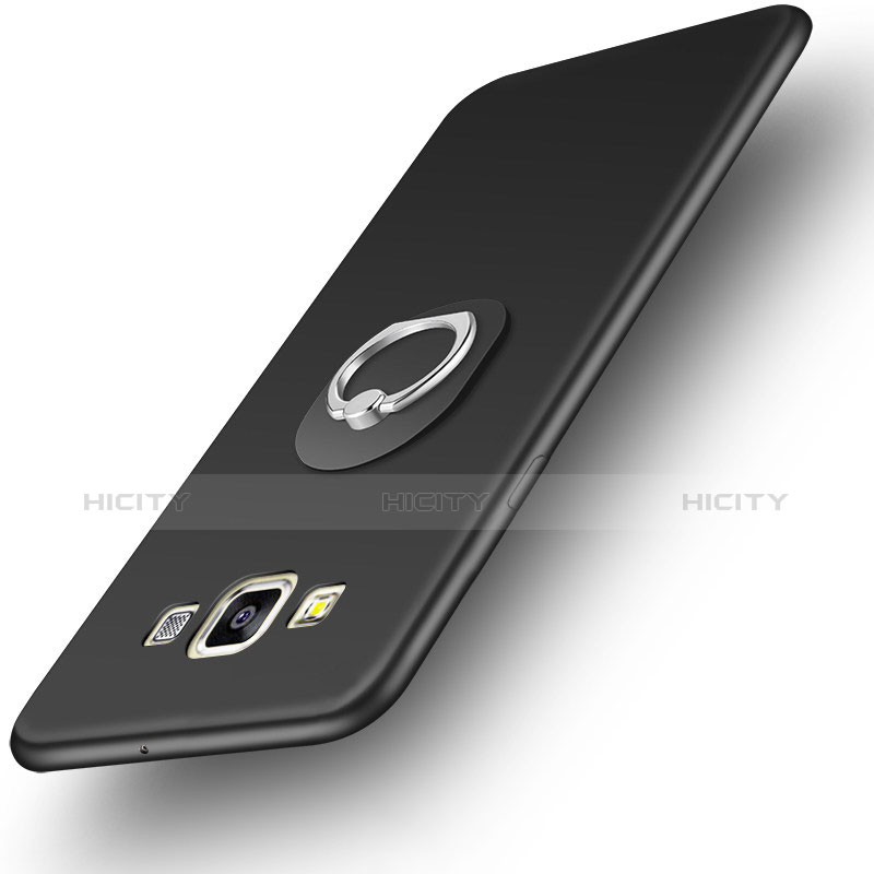 Funda Silicona Carcasa Ultrafina Goma con Anillo de dedo Soporte para Samsung Galaxy A3 Duos SM-A300F Negro