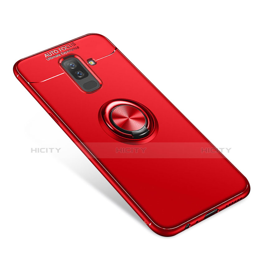 Funda Silicona Carcasa Ultrafina Goma con Anillo de dedo Soporte para Samsung Galaxy A6 Plus (2018) Rojo
