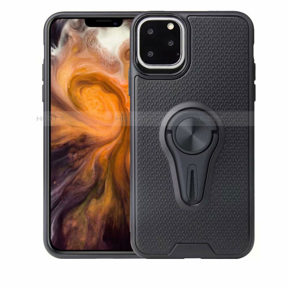 Funda Silicona Carcasa Ultrafina Goma con Magnetico Anillo de dedo Soporte A01 para Apple iPhone 11 Pro Negro